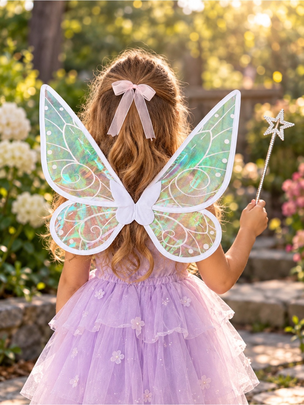 Iridescent Fairy Wings with Matching Star Wand – Fairy Costume Set